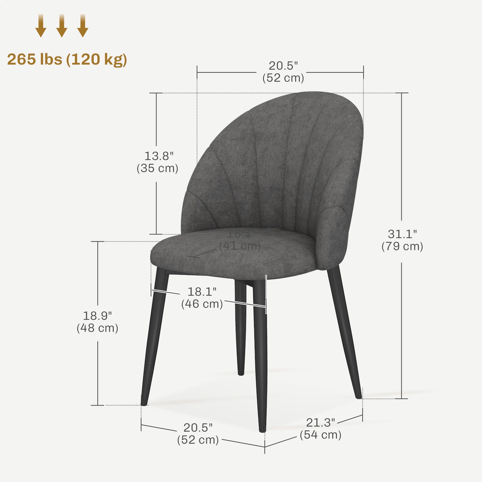 Modern Dining Chairs Set of 4, Upholstered Dining Room Chairs with Metal Legs, Shell Backrest, Padded Seat, Dark Grey Dining Chairs at Gallery Canada