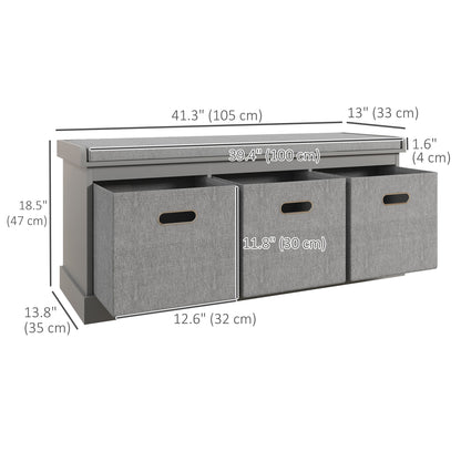 Shoe Storage Bench with Seat, Entryway Bench Seat with Cushion, 3 Fabric Drawers for Hallway, Grey Shoe Storage Cabinets & Racks at Gallery Canada