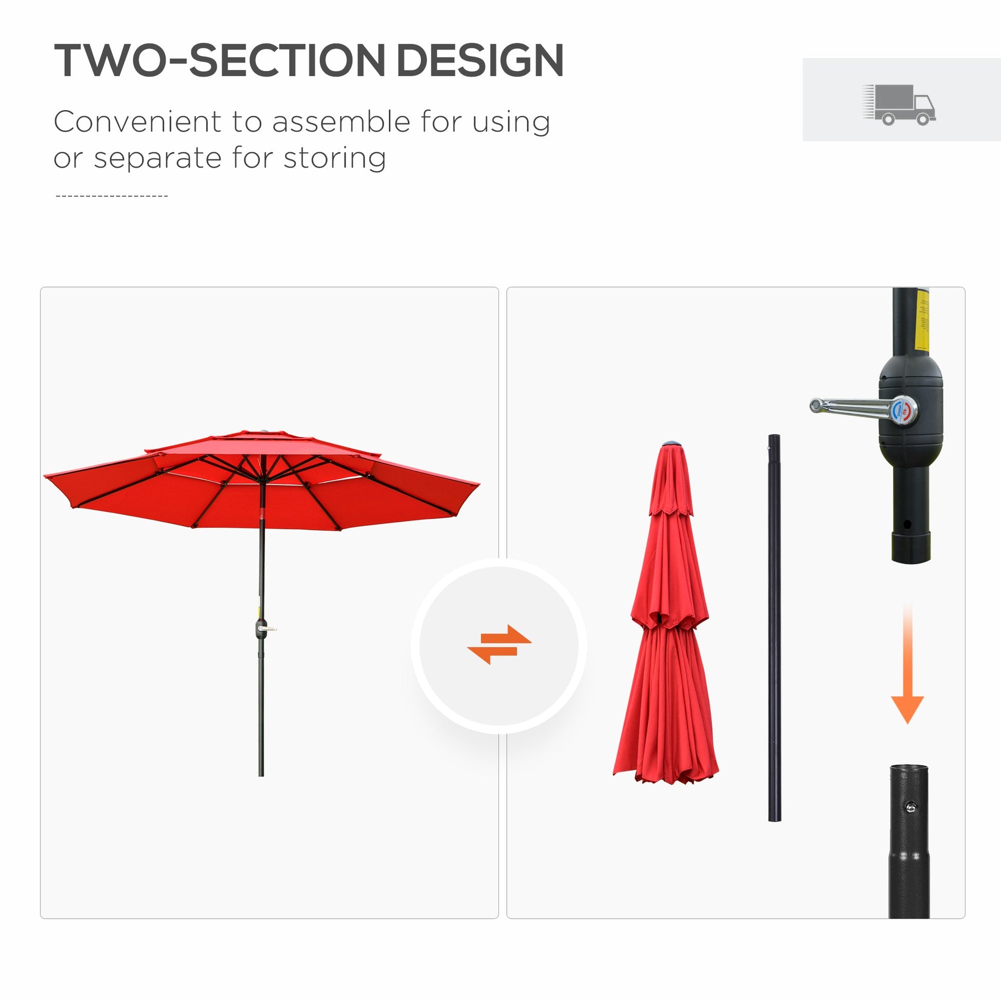 9FT 3 Tiers Patio Umbrella Outdoor Market Umbrella with Crank, Push Button Tilt for Deck, Backyard and Lawn, Red Sun Umbrellas   at Gallery Canada