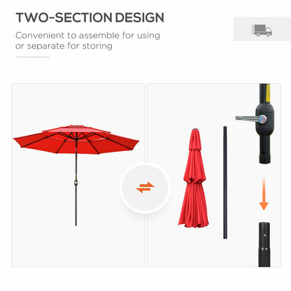 9FT 3 Tiers Patio Umbrella Outdoor Market Umbrella with Crank, Push Button Tilt for Deck, Backyard and Lawn, Red Sun Umbrellas   at Gallery Canada