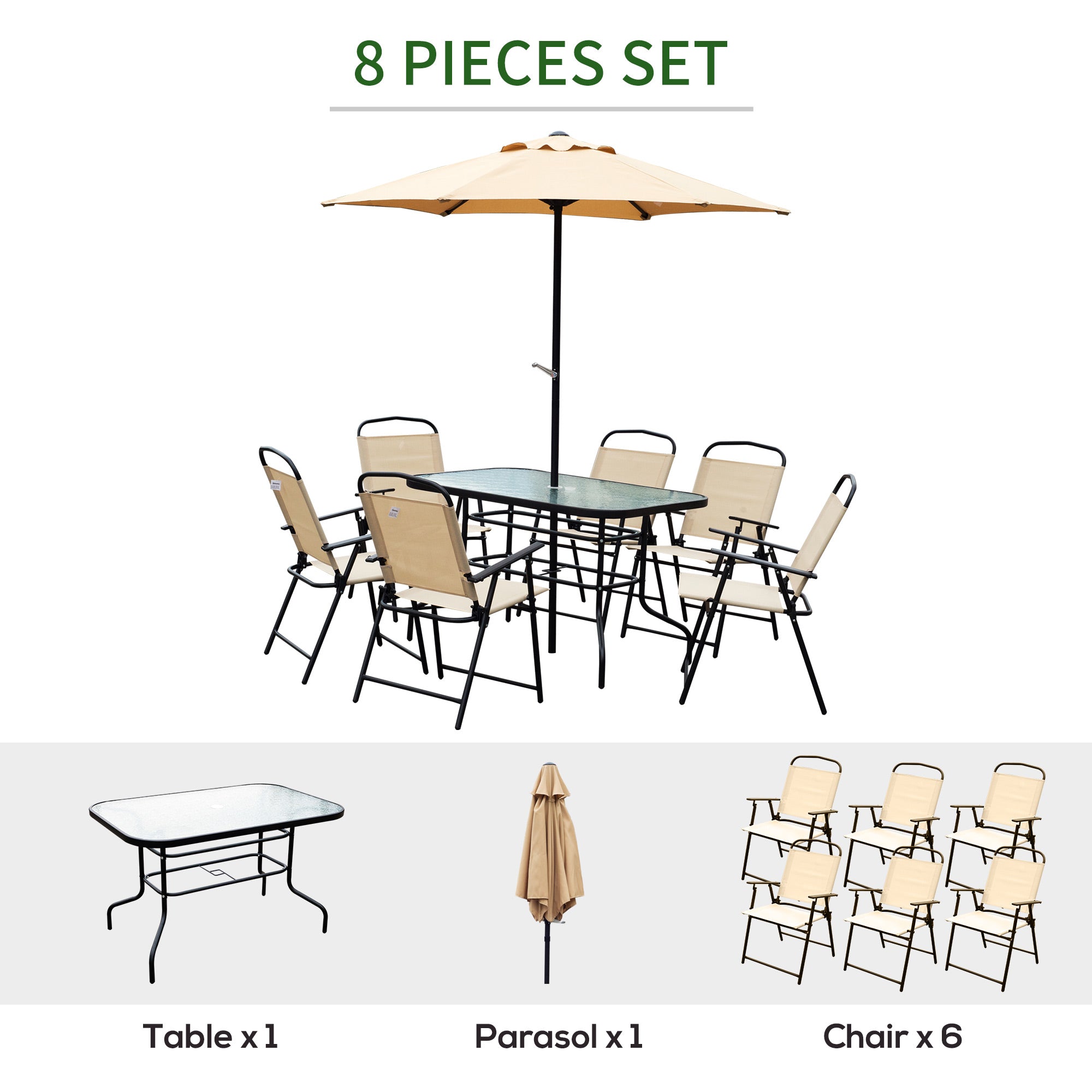 8 PCS Folding Patio Dining Set, Outdoor Bistro Set for 6, 47