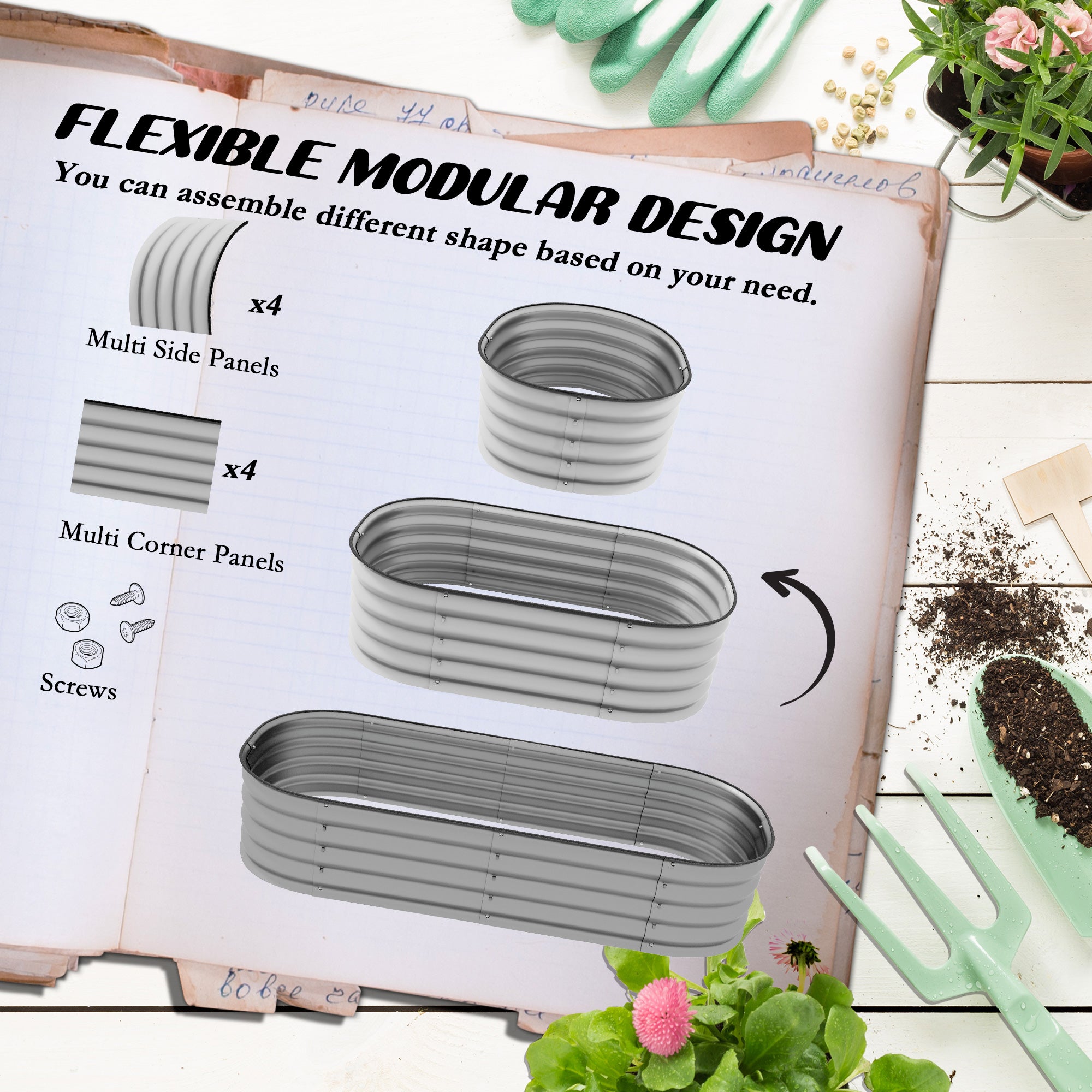 4.9 x 2 x 1ft Galvanized Raised Garden Bed Kit, Metal Planter Box with Safety Edging, Silver Galvanized Planter Boxes at Gallery Canada