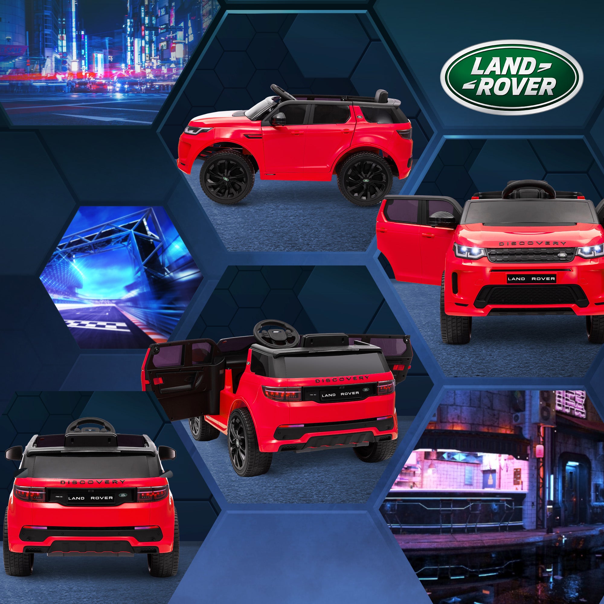 Land Rover Discovery Sport Licensed 12V Ride on Car w/ Remote, Soft Start, LED Lights, Music Horn, Red Electric Toy Cars   at Gallery Canada