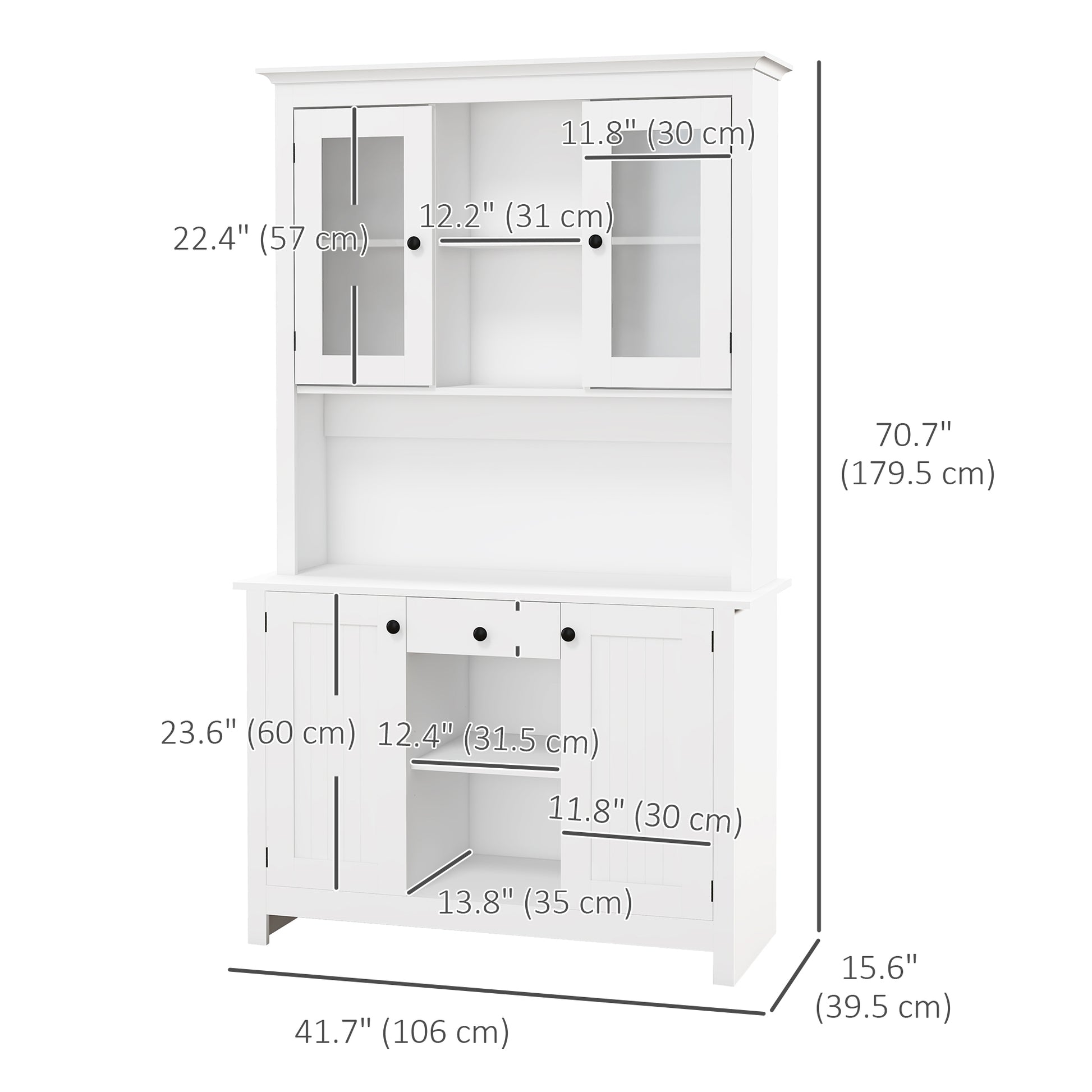 Kitchen Pantry Storage Cabinet, Freestanding Buffet with Hutch, Microwave Stand with 4 Doors, Drawer, Beadboard Panel and Adjustable Shelves, White Kitchen Pantry Cabinets   at Gallery Canada