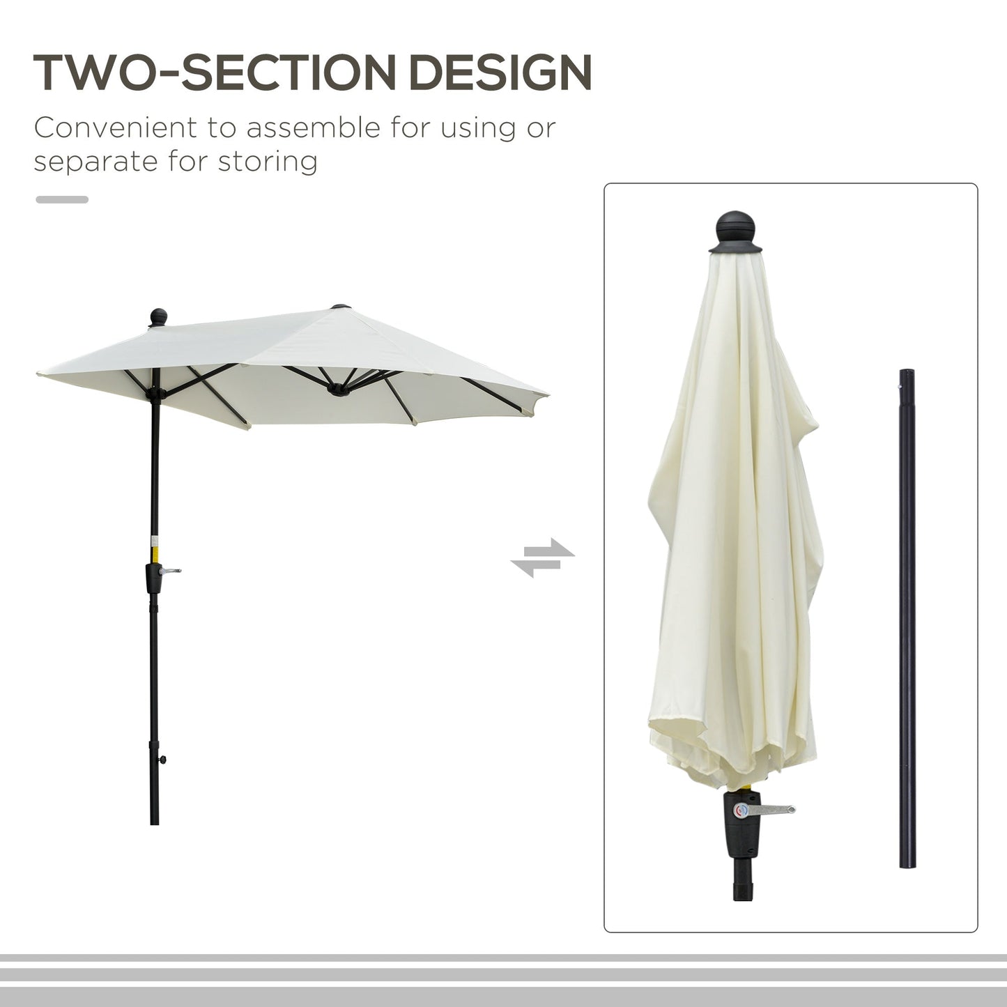 6.6 x 6ft Half Patio Umbrella Outdoor Parasol with Double-Sided Canopy, Crank Handle, Base for Garden, Balcony, Cream Sun Umbrellas   at Gallery Canada