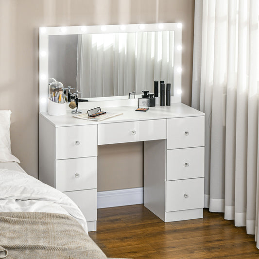 Makeup Vanity Table, Dressing Table with Mirror and Lights, Modern Makeup Table with 7 Drawers and 10 LED Lights, White Dressing & Vanity Tables   at Gallery Canada