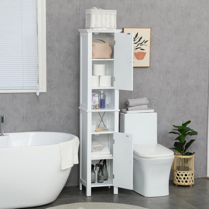 Bathroom Cabinet, Freestanding Linen Cabinet with Open Shelves and Cupboards, 13.8" x 11.8" x 62.4", White Bathroom Cabinets   at Gallery Canada