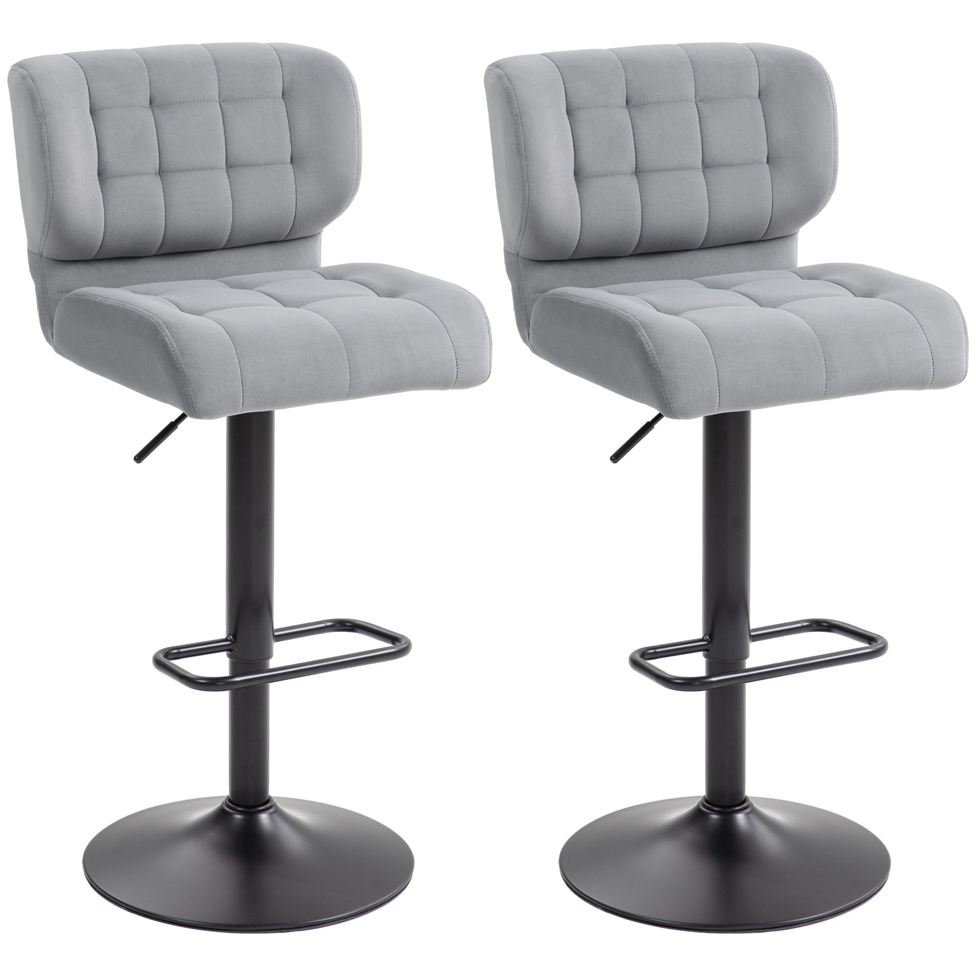 Swivel Velvet-feel Fabric Barstools Set of 2 Adjustable Bar Stools with Footrest for Counter Dining Room Grey Bar Stools   at Gallery Canada