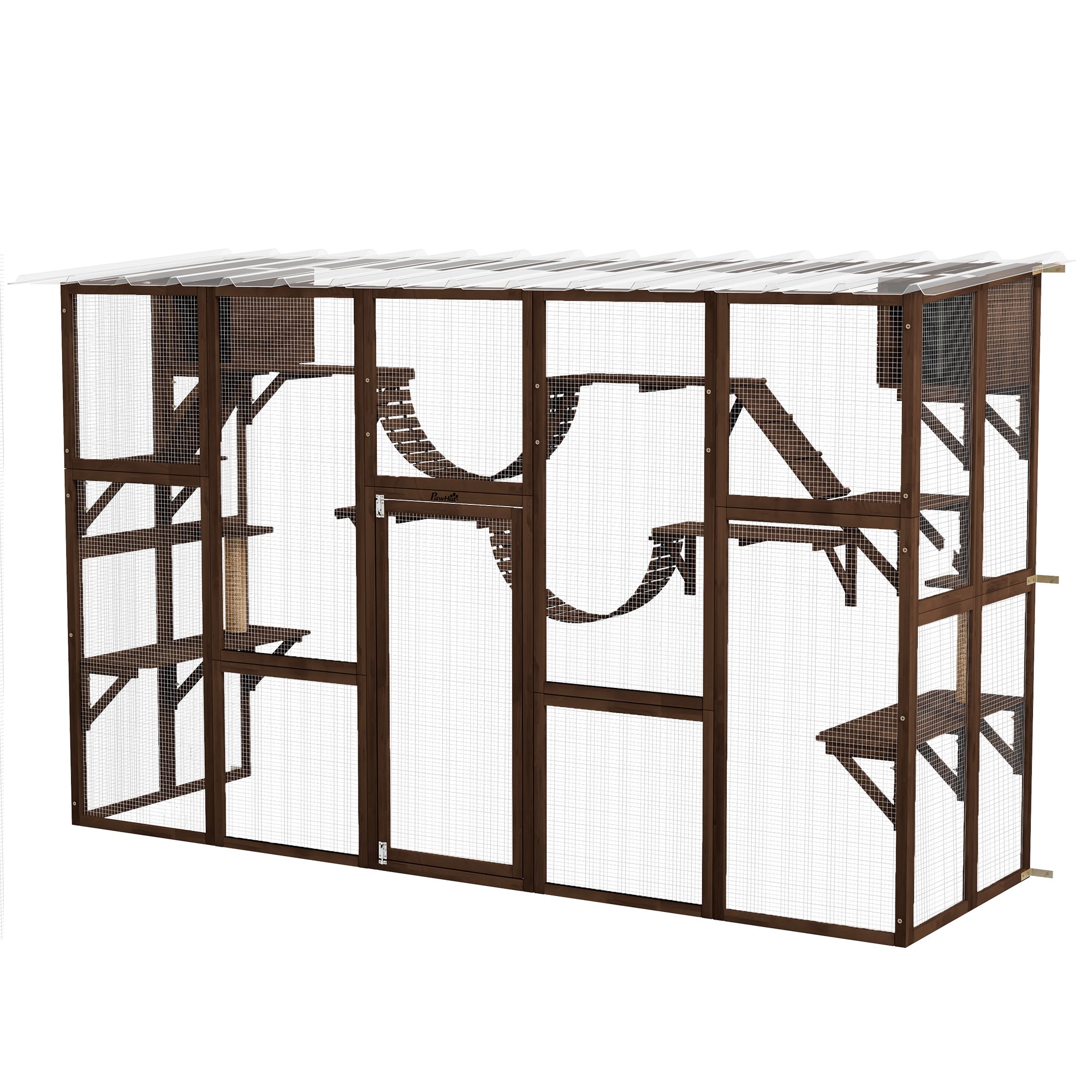 Large Outdoor Catio with Condos, Platforms, Doors, Ladders, Weather-Resistant Roof, Espresso Outdoor Cat Enclosures Espresso at Gallery Canada