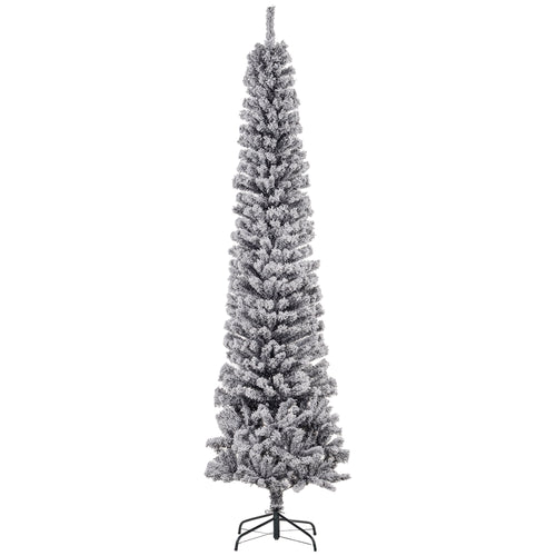 7.5ft Flocked Christmas Tree, Pencil Christmas Tree with Realistic Branch Tips, Folding Metal Stand, Black