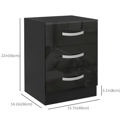 Bedside Table Set of 2, Modern Nightstand with Drawers and High Gloss Fronts, Night Table for Bedroom, Black Bedside Tables   at Gallery Canada