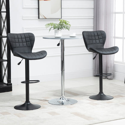 Bar Stools Set of 2 Adjustable Height Swivel Bar Chairs in PU Leather with Backrest &; Footrest, Black Bar Stools   at Gallery Canada