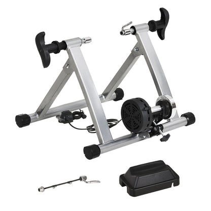 Bike Trainer Magnetic Bicycle Stand Indoor Exerciser w/ Quick Release Skewer, 5 Levels Resistance Silver Bike Trainer Stands   at Gallery Canada