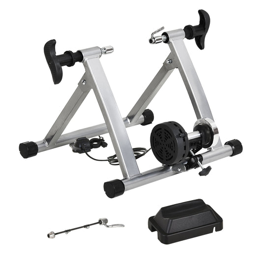 Bike Trainer Magnetic Bicycle Stand Indoor Exerciser w/ Quick Release Skewer, 5 Levels Resistance Silver Bike Trainer Stands Silver  at Gallery Canada