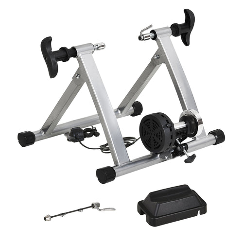 Bike Trainer Magnetic Bicycle Stand Indoor Exerciser w/ Quick Release Skewer, 5 Levels Resistance Silver