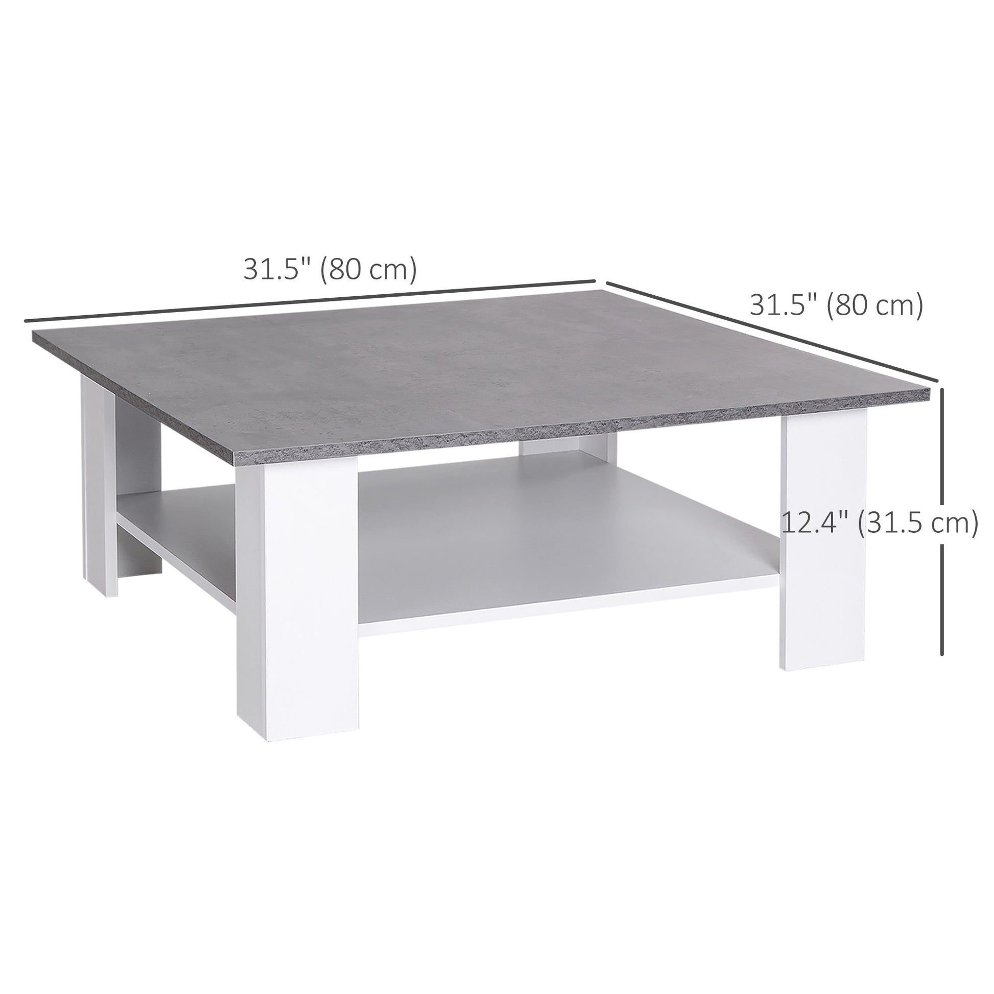 Square Coffee Table with Storage Shelf and Cement-like Tabletop for Living Room, White Coffee Tables   at Gallery Canada