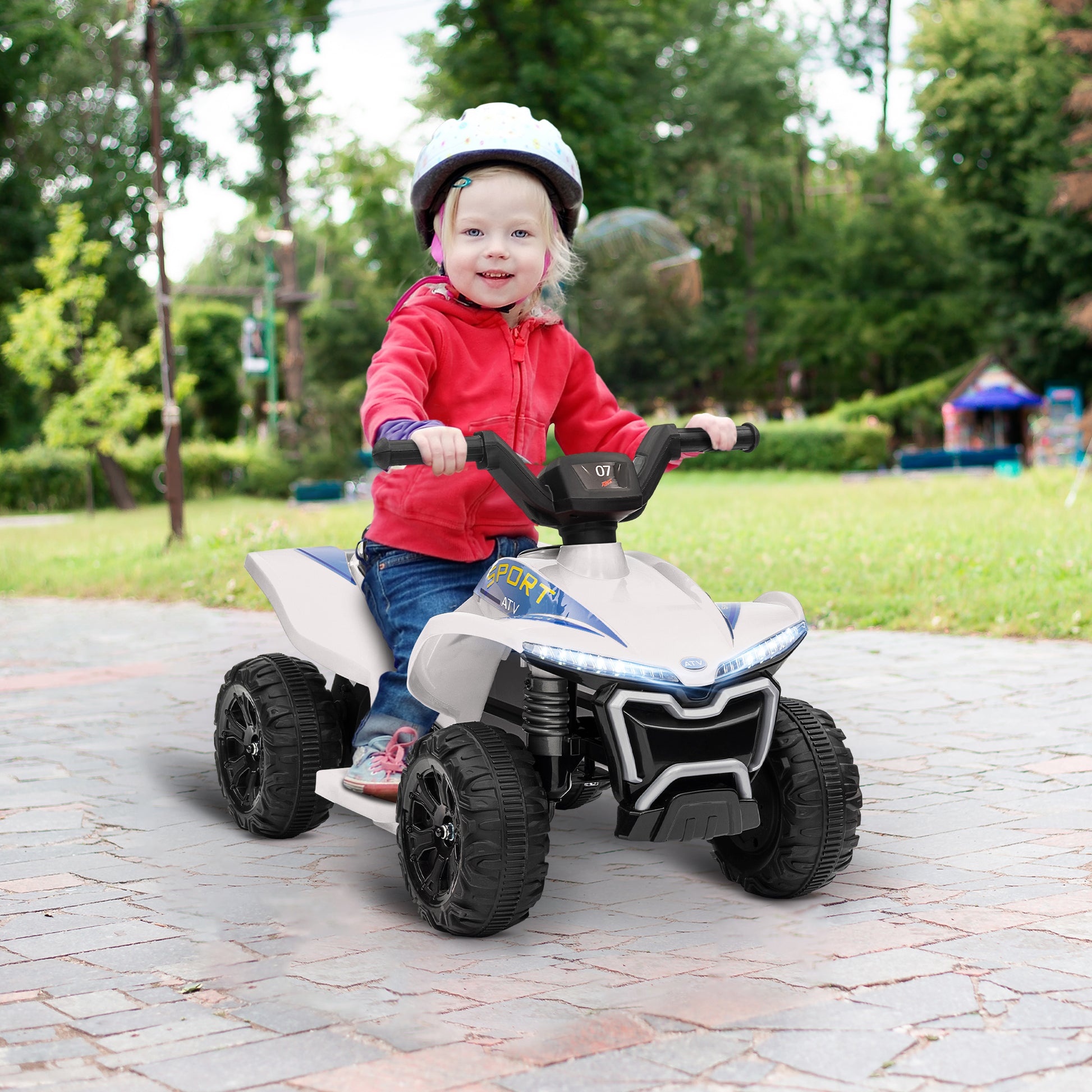 Kids ATV, 6V Battery Powered Electric Vehicle with Headlights, Forward/Reverse Switch for 18-36 Months, White Electric Ride On Toys White  at Gallery Canada