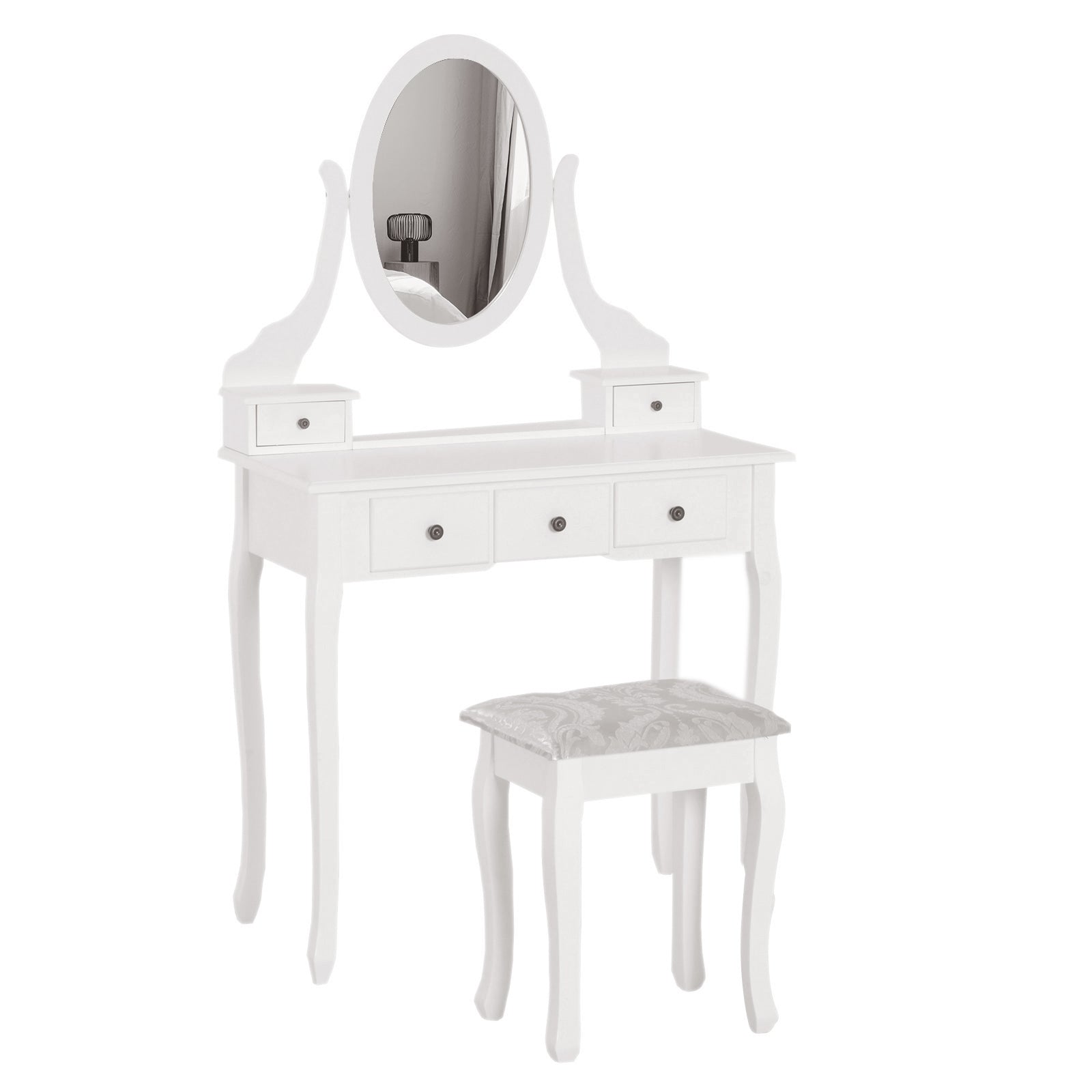 Wooden Vanity Table Set, Makeup Dressing Table with 360° Rotating, 5 Drawers and Padded Stool, White Dressing & Vanity Tables White  at Gallery Canada