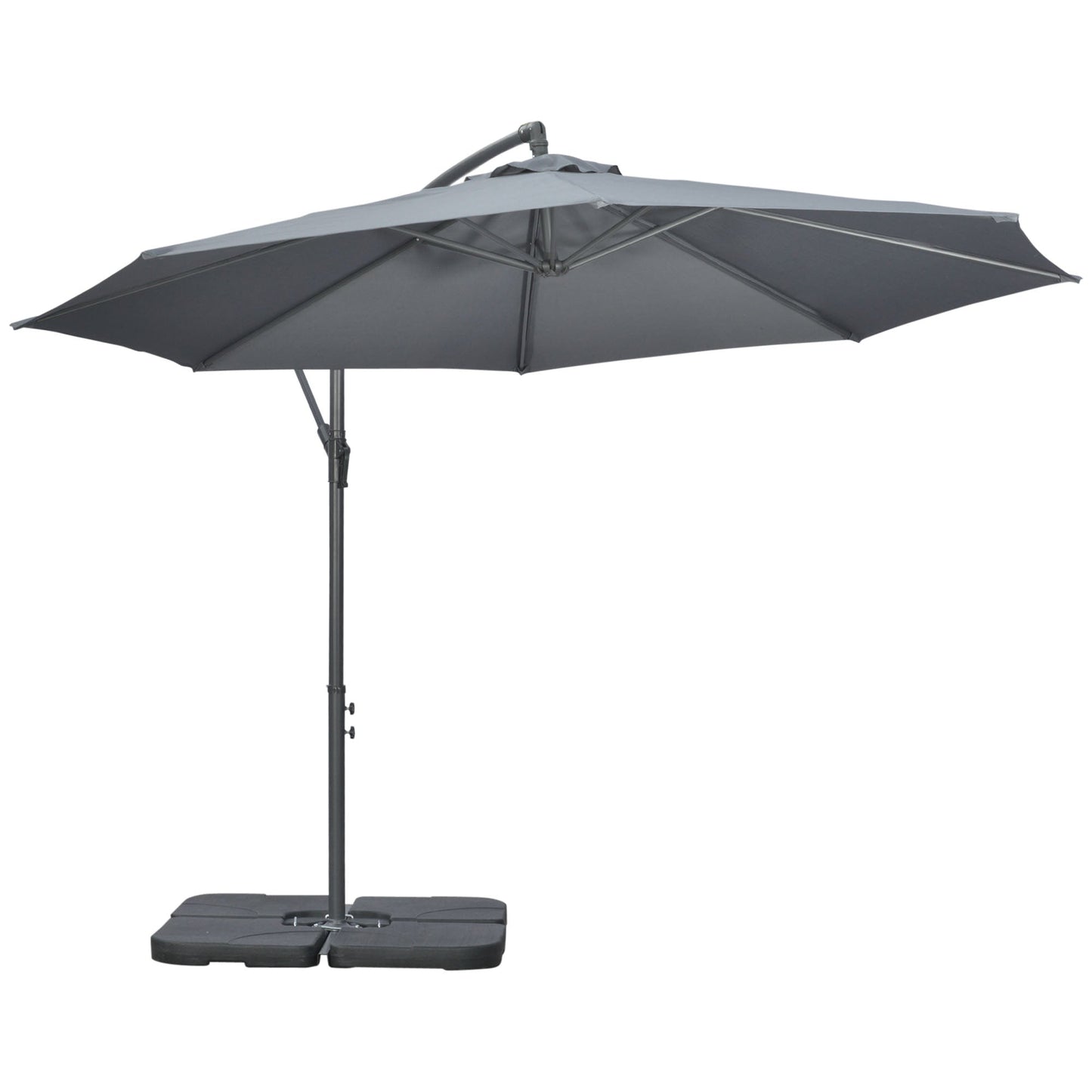 9.6ft Offset Patio Umbrella Garden Hanging Parasol Banana Cantilever Umbrella with Base, Crank, Dark Grey Cantilever Umbrellas Dark Grey  at Gallery Canada