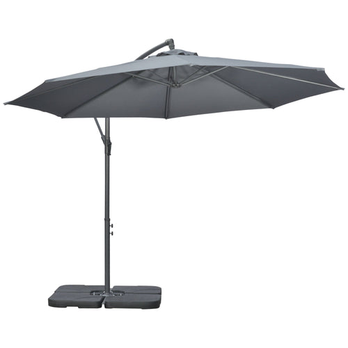 9.6ft Offset Patio Umbrella Garden Hanging Parasol Banana Cantilever Umbrella with Base, Crank, Dark Grey