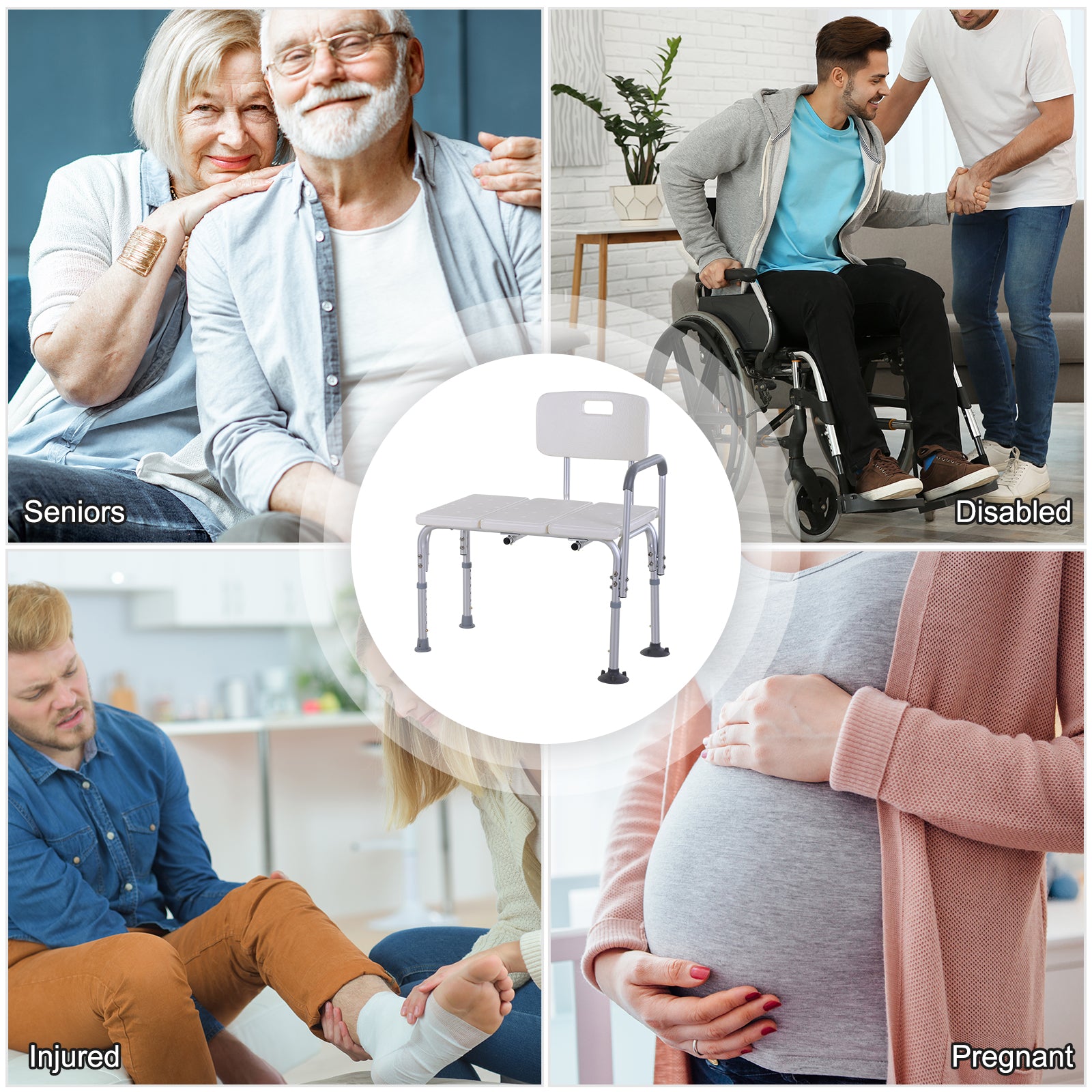 6-Level Adjustable Bath and Shower Transfer Bench Aluminum Chair with Non-Slip Feet, Armrest &; Backrest White Bath Chairs at Gallery Canada