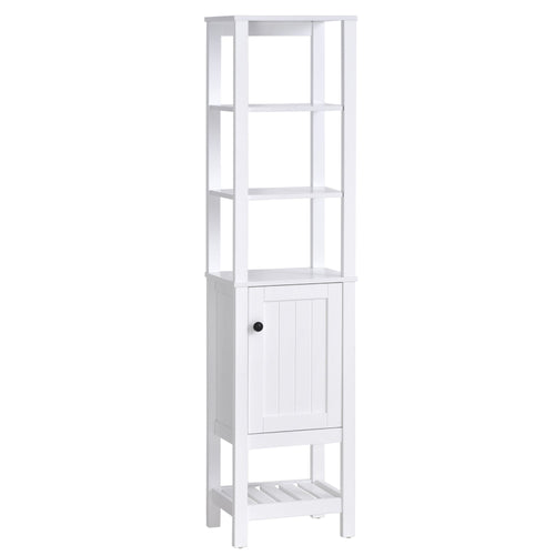 Tall Bathroom Storage Cabinet, Narrow Freestanding Linen Tower with Shelves &; Compact Design, White