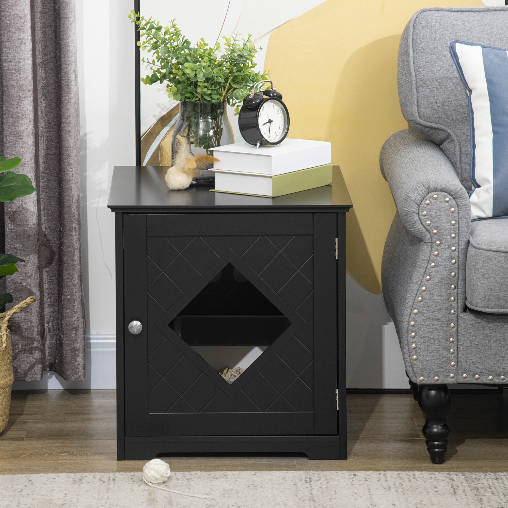 Cat Litter Box Enclosure End Table, Indoor Cat Washroom with Magnetic Door, Hidden Litter Box Nightstand with Large Tabletop, Easy Assembly, Black Cat Litter Box Enclosures   at Gallery Canada