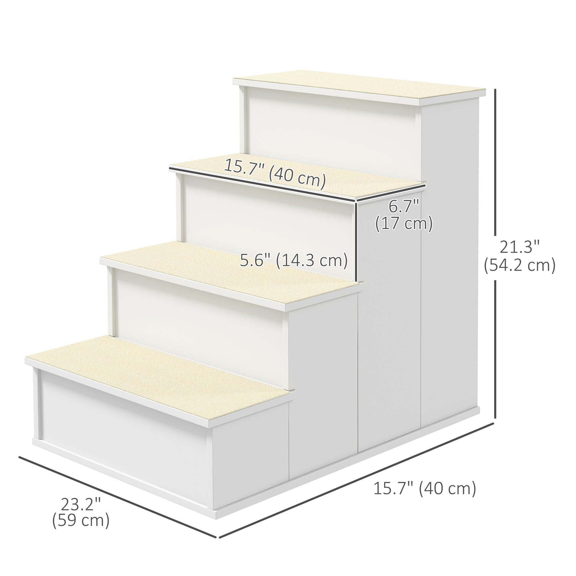 Dog Steps Pet Stairs for Bed Cat Ladder for Couch with Non-Slip Carpet, 15.7" x 23.2" x 21.3", White Dog Stairs   at Gallery Canada