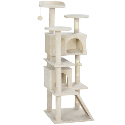 54" Cat Tree, Multi-Level Cat Tower with Scratching Posts, Cat Condos, Bed, Platforms, Ramp, Toy Ball, Beige Cat Towers   at Gallery Canada