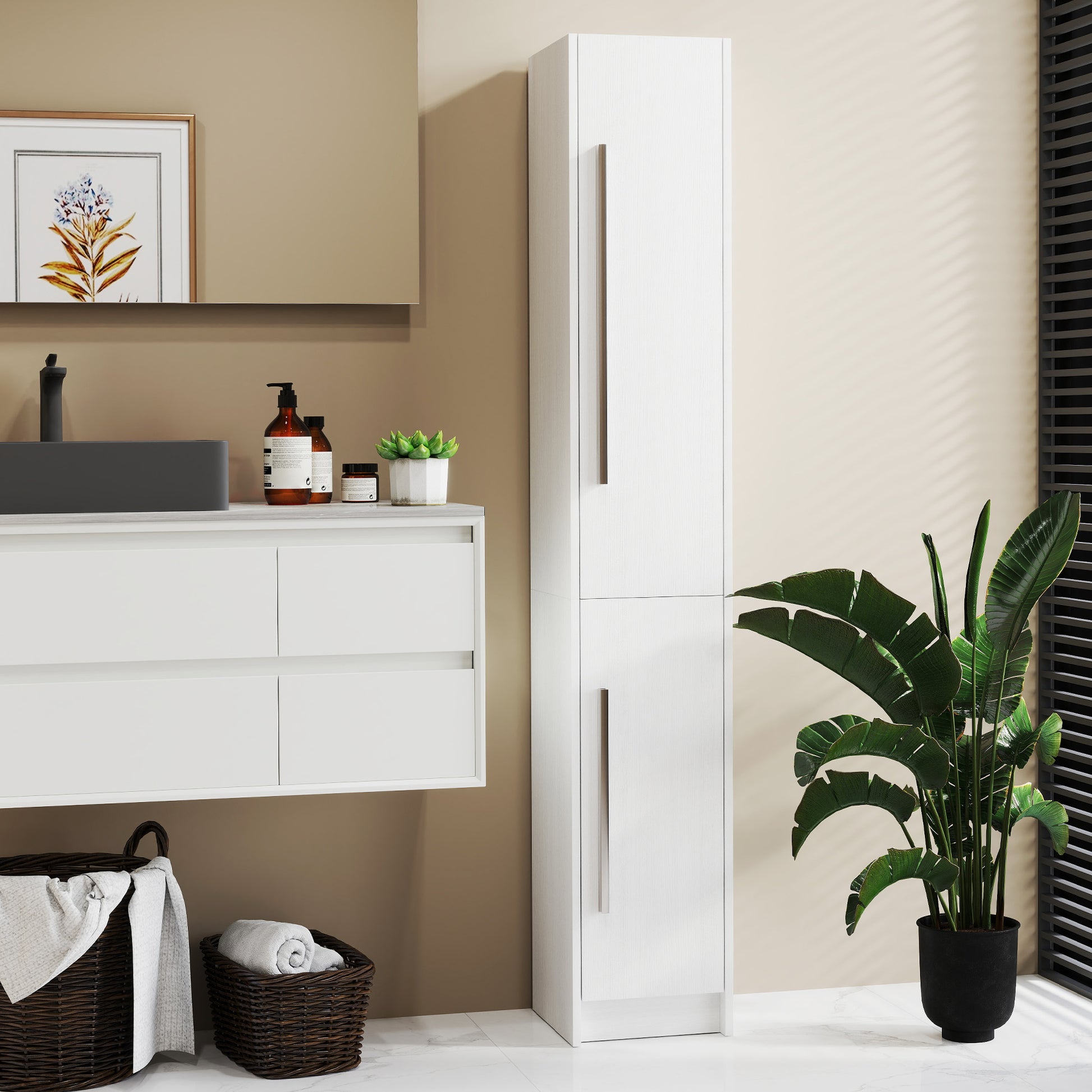 Freestanding Tall Bathroom Storage Cabinet with Adjustable Shelves, Bathroom Organizer, White Wood Grain Bathroom Cabinets White Wood Grain  at Gallery Canada