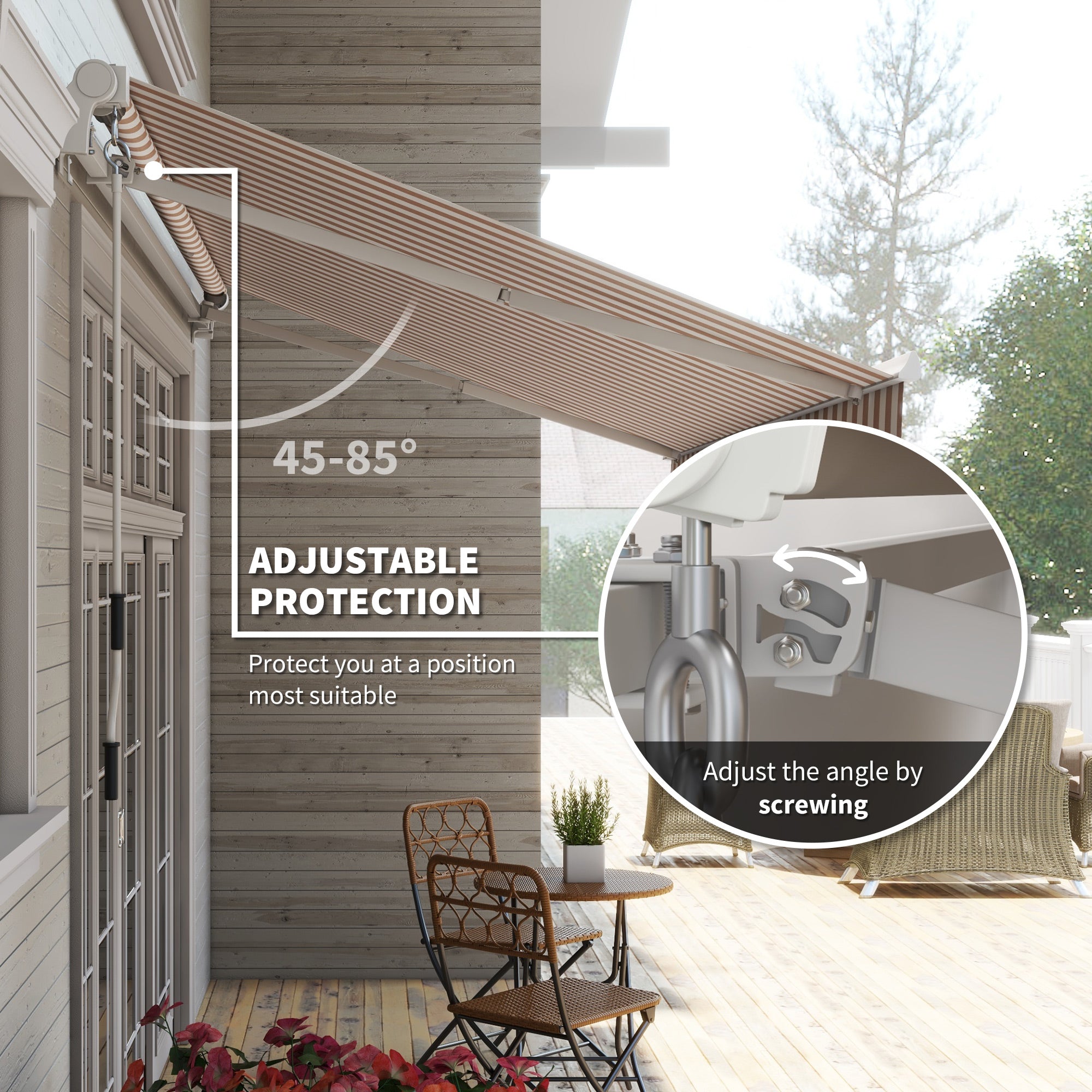 12' x 10' Retractable Awning Patio UV Resistant Fabric and Aluminum Frame for Deck, Balcony, Yard, Beige Deck Awnings at Gallery Canada
