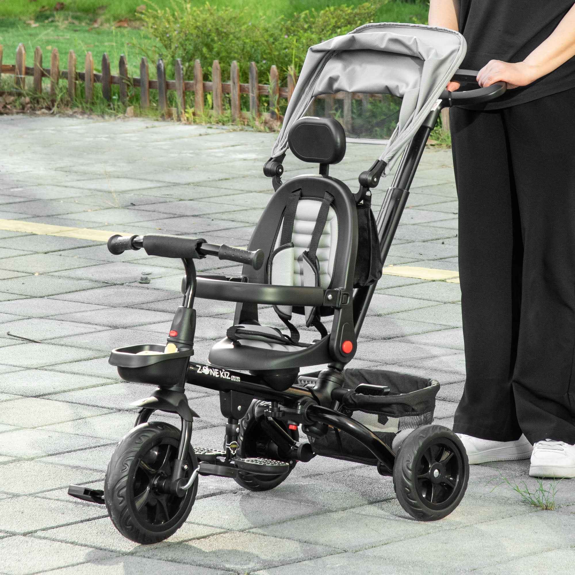 4-in-1 Baby Tricycle with Adjustable Seat, Handle, Canopy, Storage, Grey Tricycles for Kids   at Gallery Canada