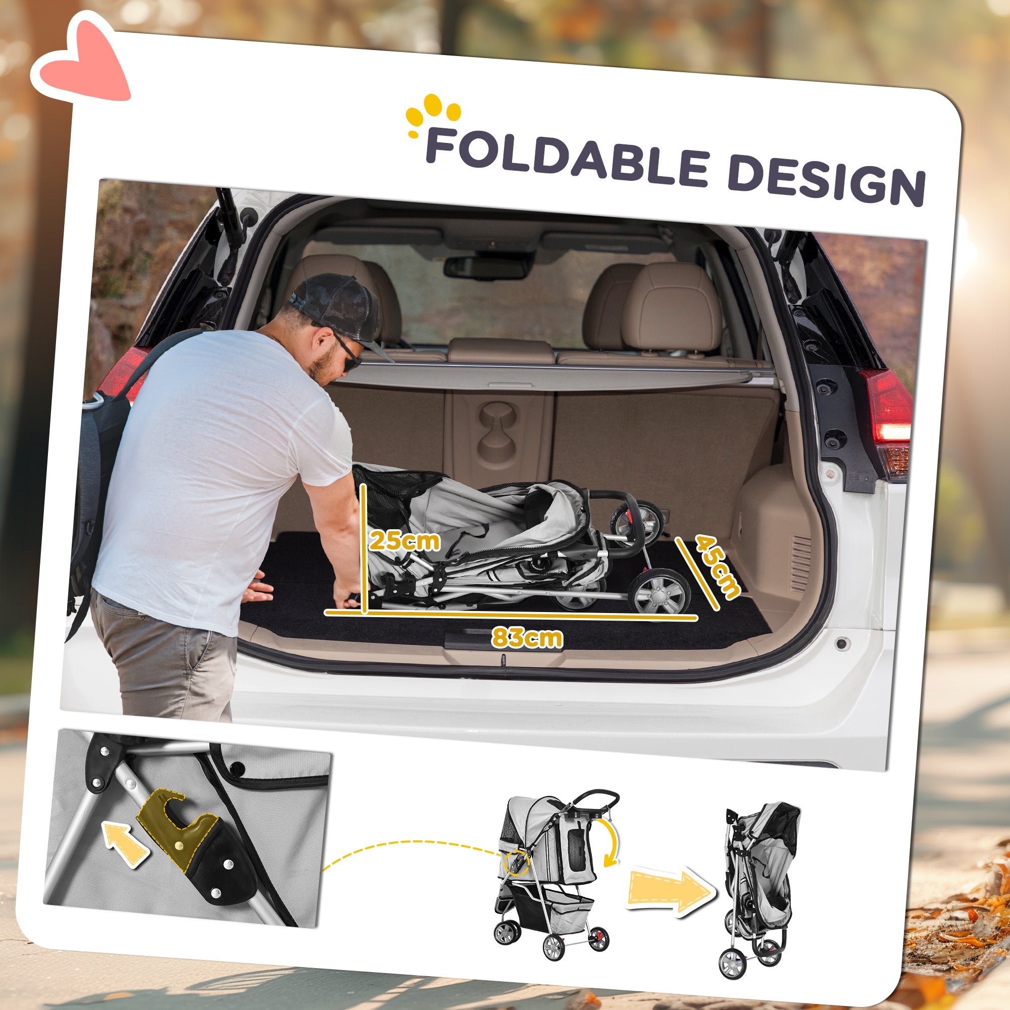 3 Wheels Foldable Dog Stroller with Storage Basket, Adjustable Canopy, Cupholder for Miniature and Small Dogs, Grey Dog Bike Trailers & Strollers at Gallery Canada