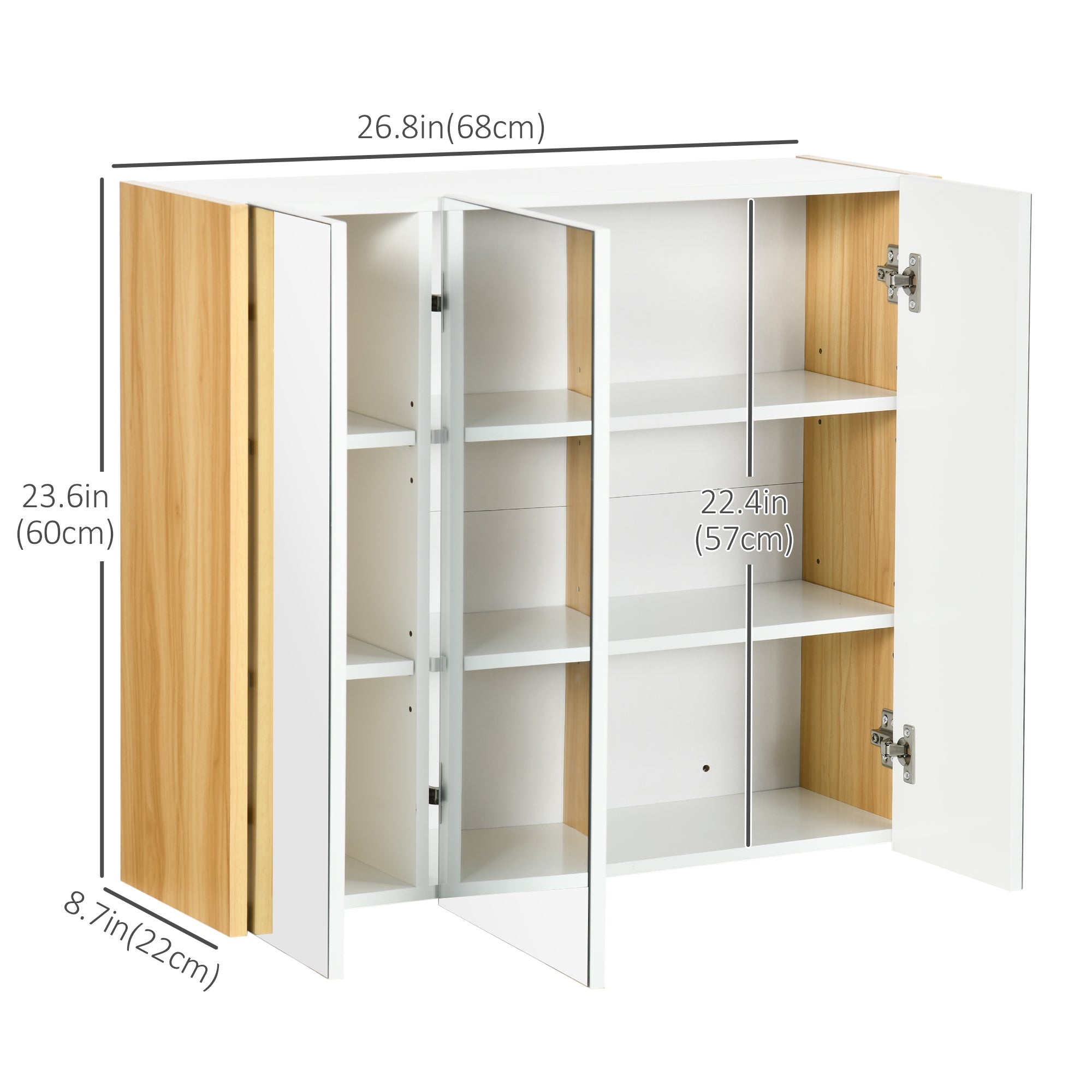 Wall Mounted Medicine Cabinet with Mirror Wall Mirror Cabinet with 3 Doors and Adjustable Storage Shelves White Mirror Medicine Cabinets   at Gallery Canada