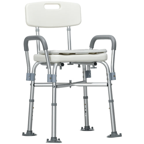 Padded Shower Chair with Back and Arms, 396lbs Capacity, Tool-Free Assembly, White