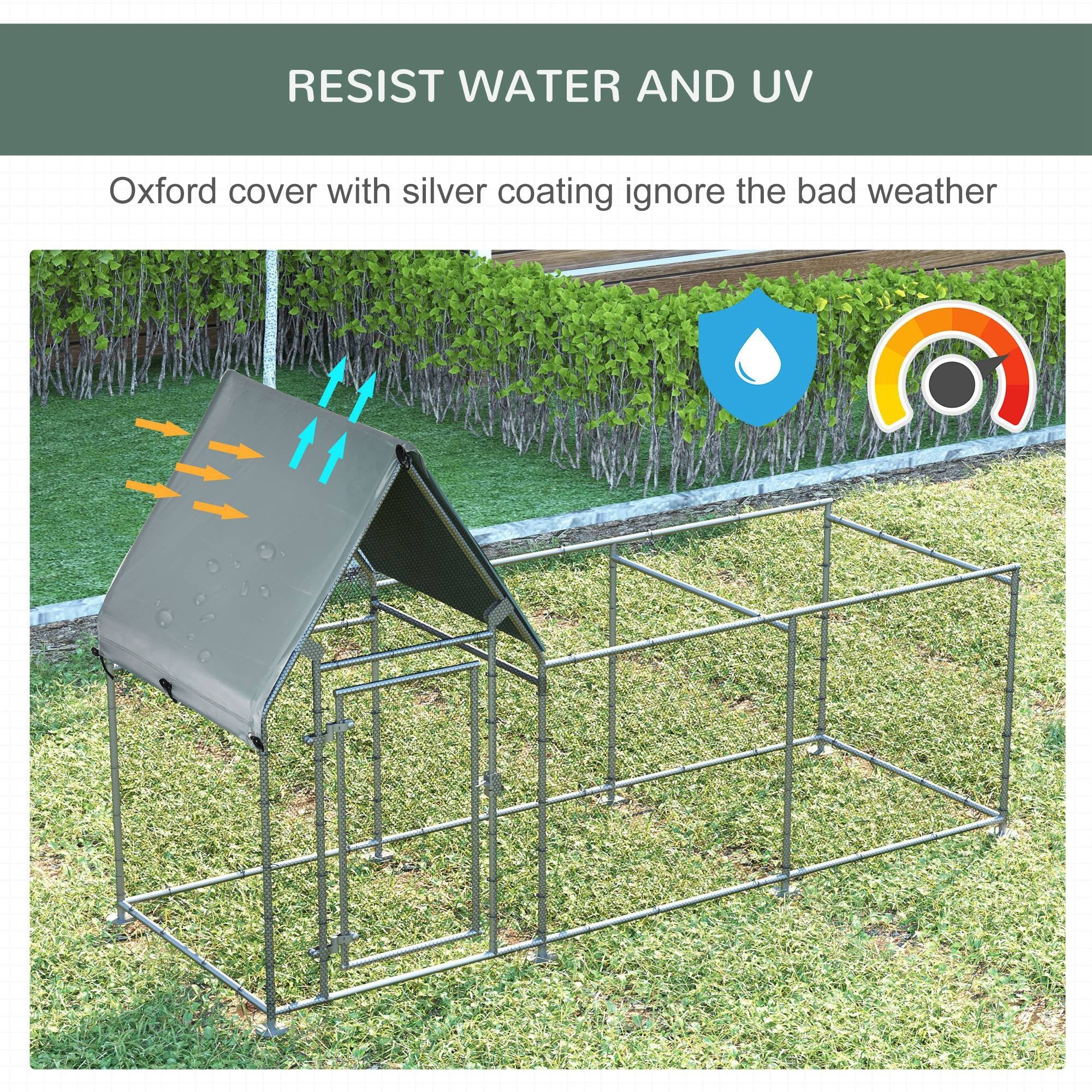 Large Galvanized Chicken Coop, Walk-In Poultry Cage with Cover, 119