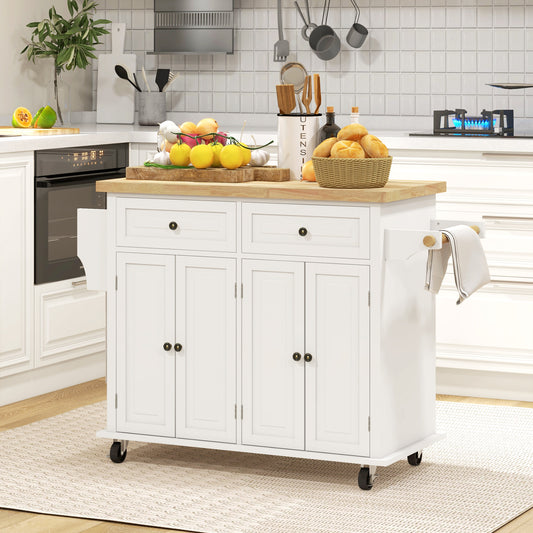 Kitchen Island with Storage, Rolling Trolley Cart with Rubber Wood Top, Spice Rack, Towel Rack, Cream White Kitchen Islands & Kitchen Carts   at Gallery Canada