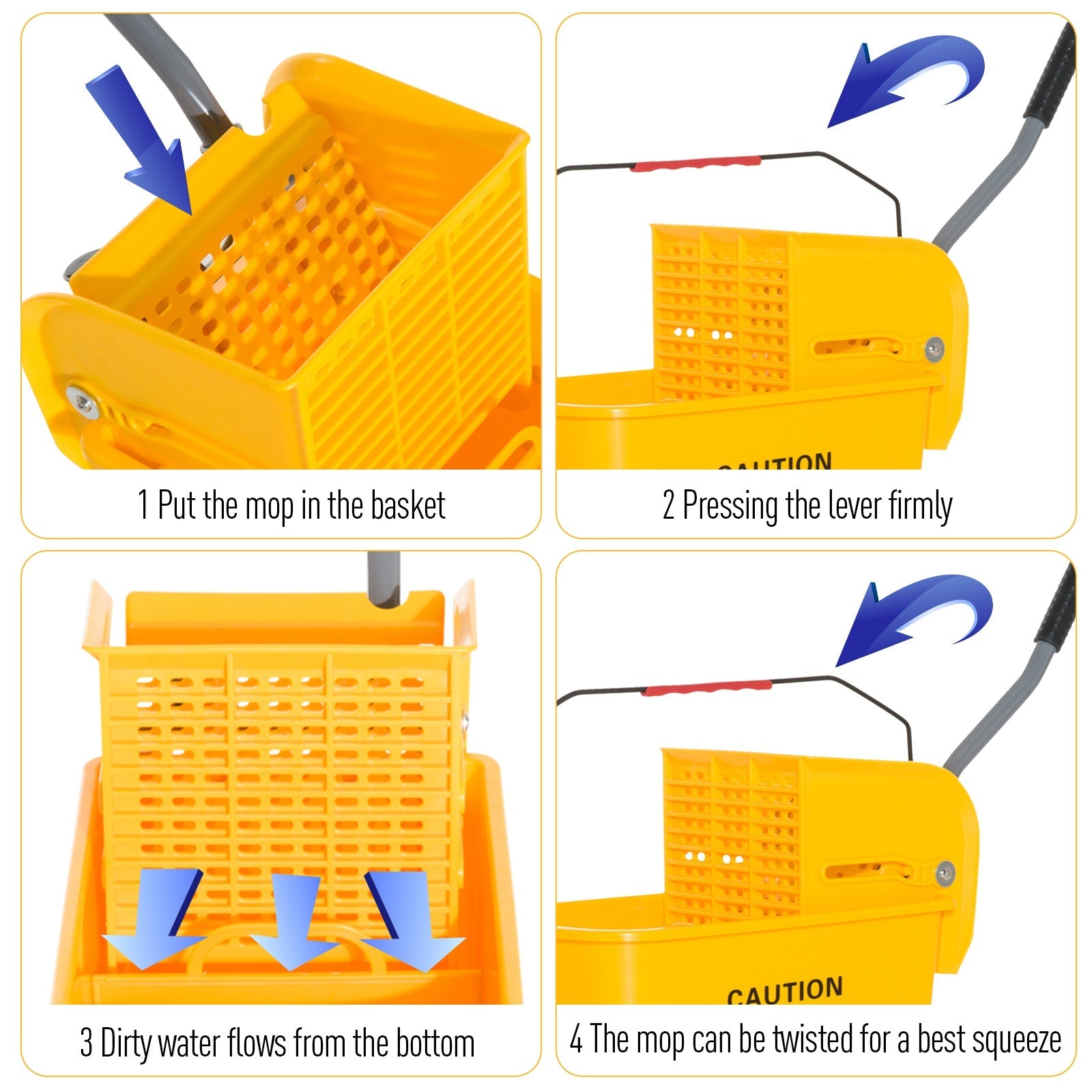 5 Gallon Commercial Mop Bucket with Side Press Wringer on Wheels, Yellow Household Supplies   at Gallery Canada