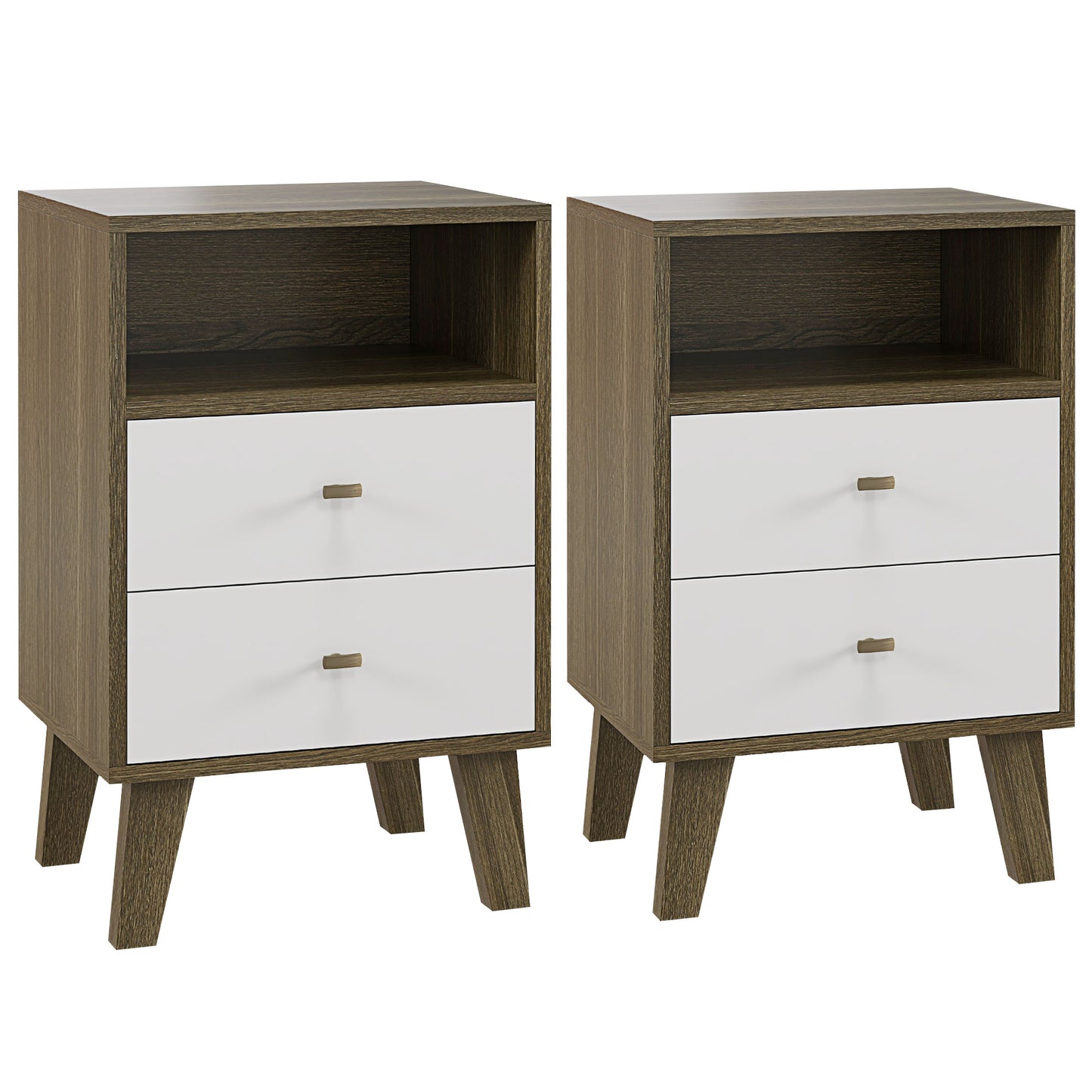 Nightstand Set of 2, Modern Bedside Table, Night Stand for Living Room with 3 Drawers and Open Storage, Grey Bedside Tables   at Gallery Canada