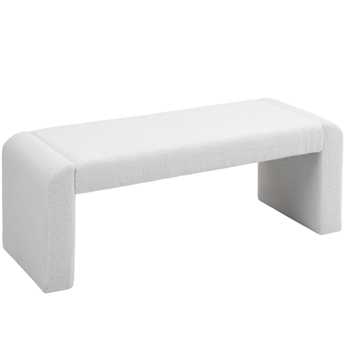 Upholstered Bedroom Bench, Boucle End of Bed Bench, Modern U-Shaped Entryway Bench, 47 x 18 x 18 Inches, White Storage Ottomans & Benches   at Gallery Canada