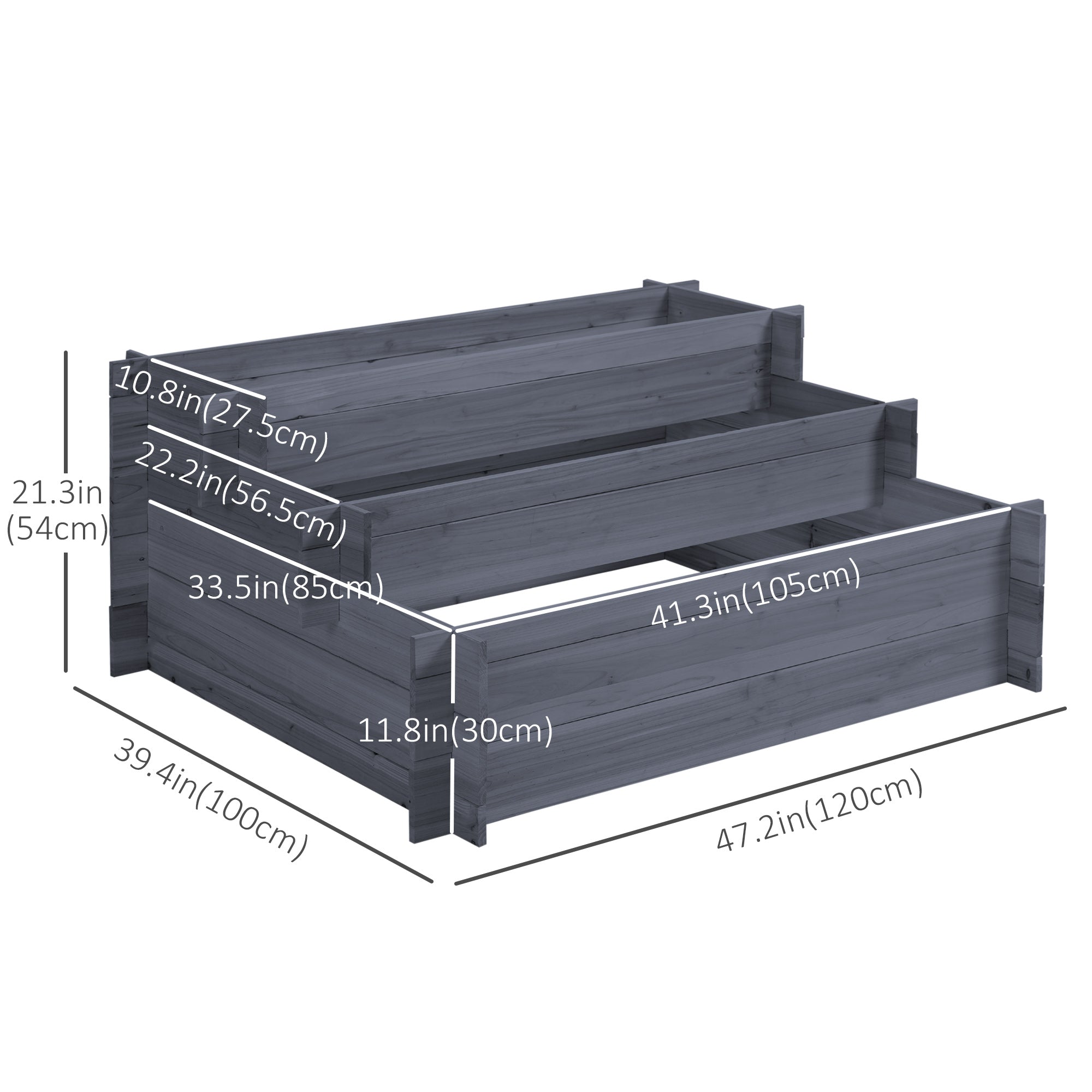 3-Tier Wood Raised Garden Bed, Elevated Planting Box, Outdoor Vegetable Flower Container, Herb Garden Indoor Kit, Gray Wooden Planter Boxes   at Gallery Canada