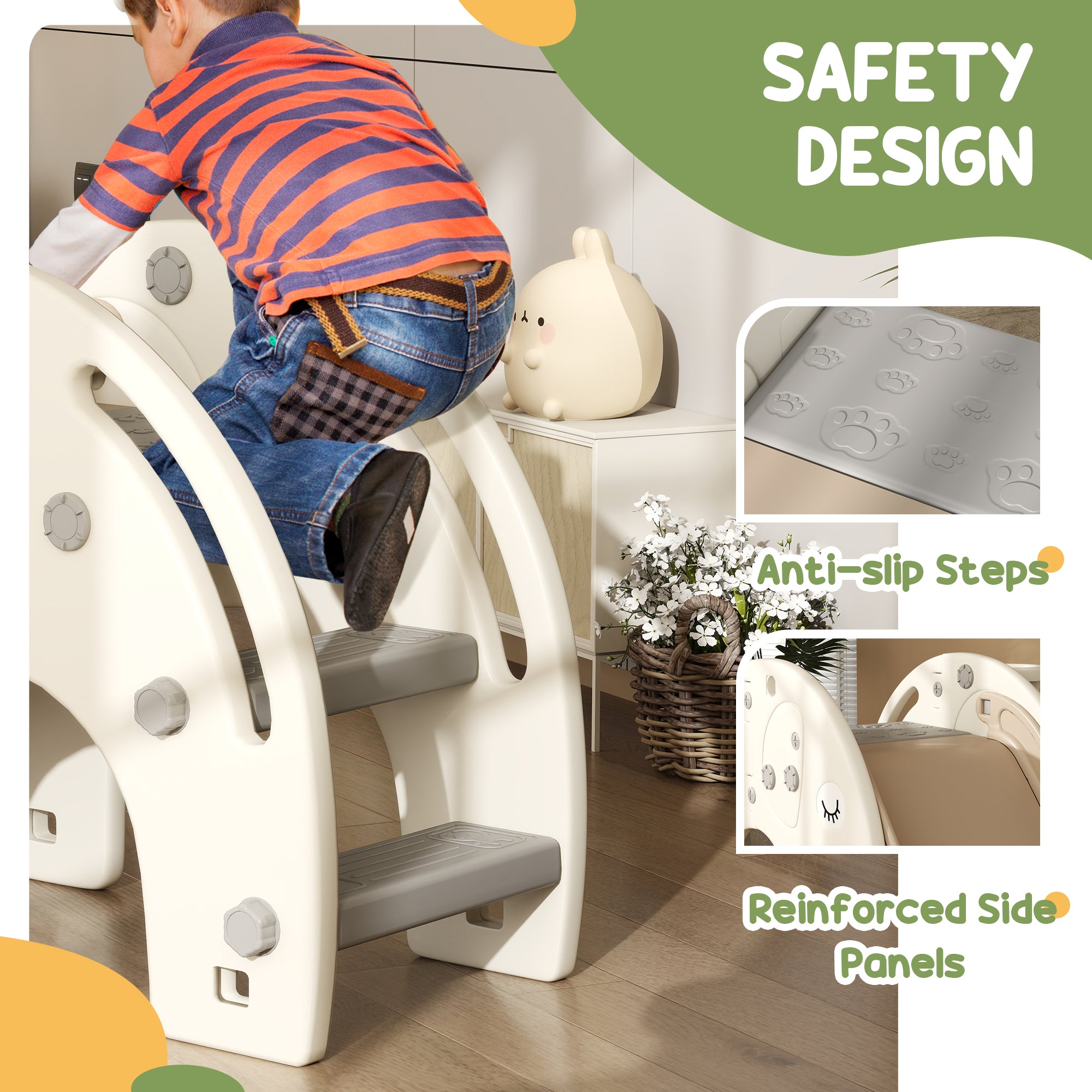 3 in 1 Toddler Slide with Basketball Hoop, Climber, for 1-3 Years Old, Elephant-themed Gym Sets & Swings at Gallery Canada