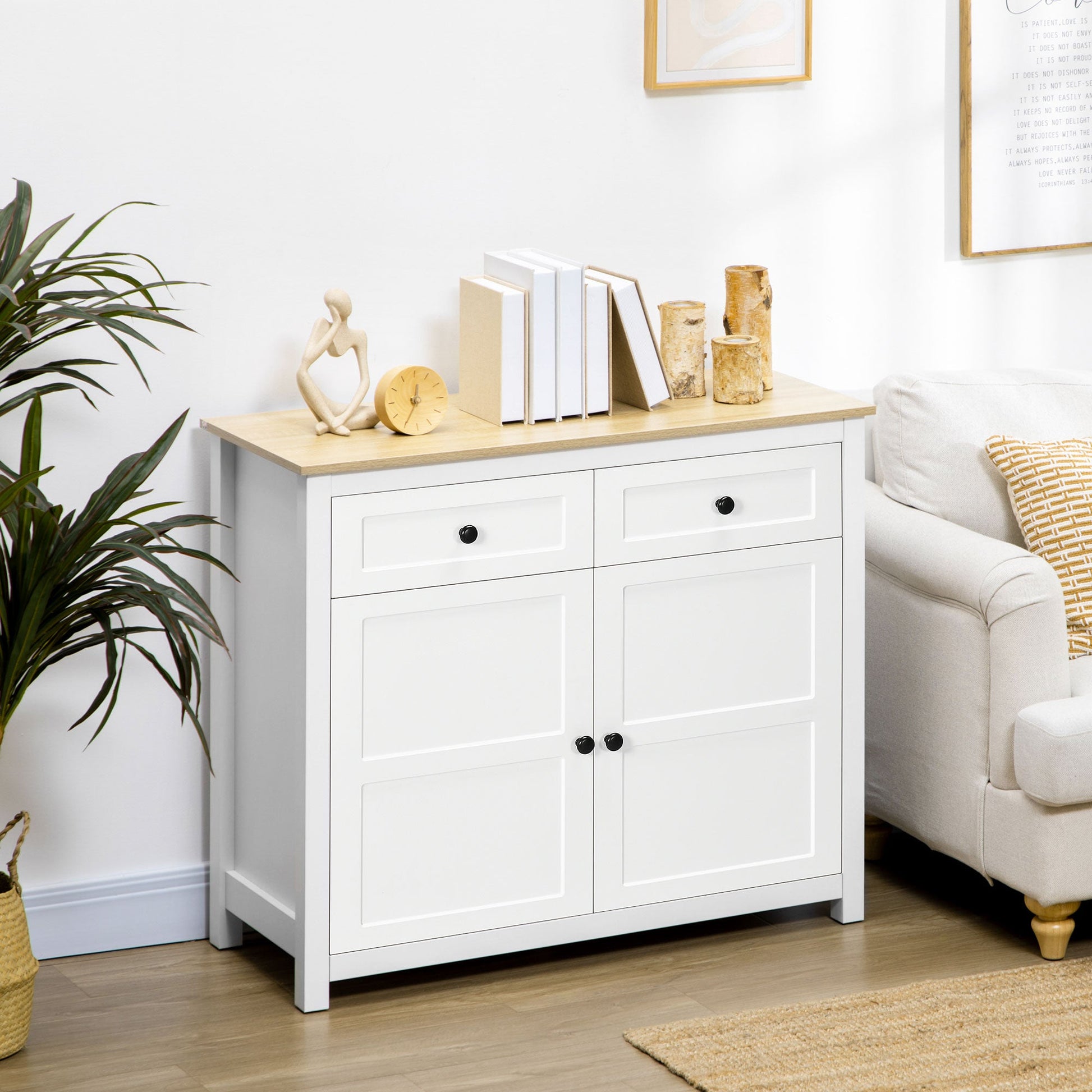 Sideboard, Modern Kitchen Storage Cabinet with Drawers and Adjustable Shelf, for Living Room and Entryway, White Storage Cabinets   at Gallery Canada