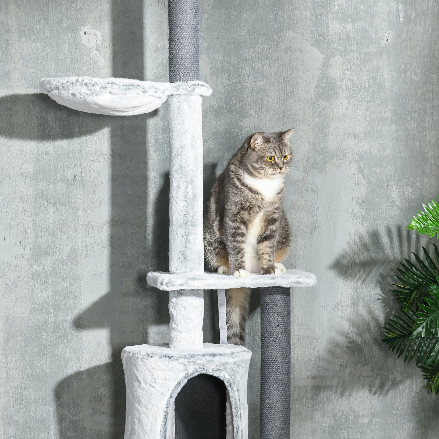 89"-100" Floor to Ceiling Cat Tree w/ Hammock, Scratching Posts, Condo, Perches, Toy Ball, Anti-tip Kit, Grey Floor to Ceiling Cat Trees   at Gallery Canada