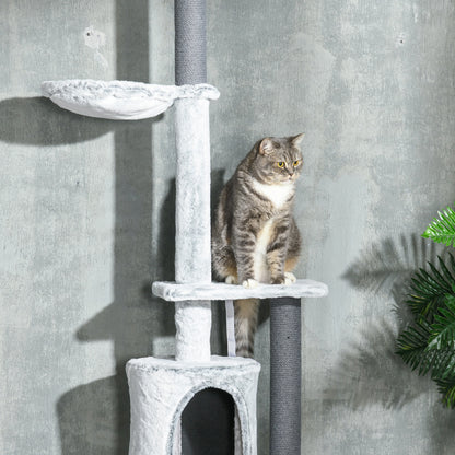 89"-100" Floor to Ceiling Cat Tree w/ Hammock, Scratching Posts, Condo, Perches, Toy Ball, Anti-tip Kit, Grey Floor to Ceiling Cat Trees   at Gallery Canada