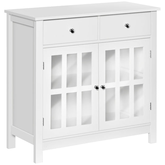 Sideboard Buffet Cabinet, Accent Kitchen Cabinet with Glass Doors, Adjustable Shelf and 2 Drawers, White Bar Cabinets White  at Gallery Canada