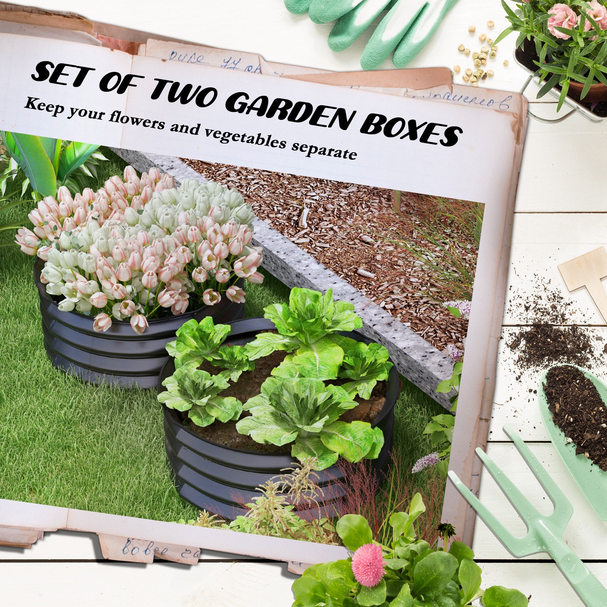 Set of 2 Raised Garden Bed, Metal Planter Box with Safety Edging, Easy-to-assemble Stock Tank, Dark Grey Raised Garden Beds at Gallery Canada
