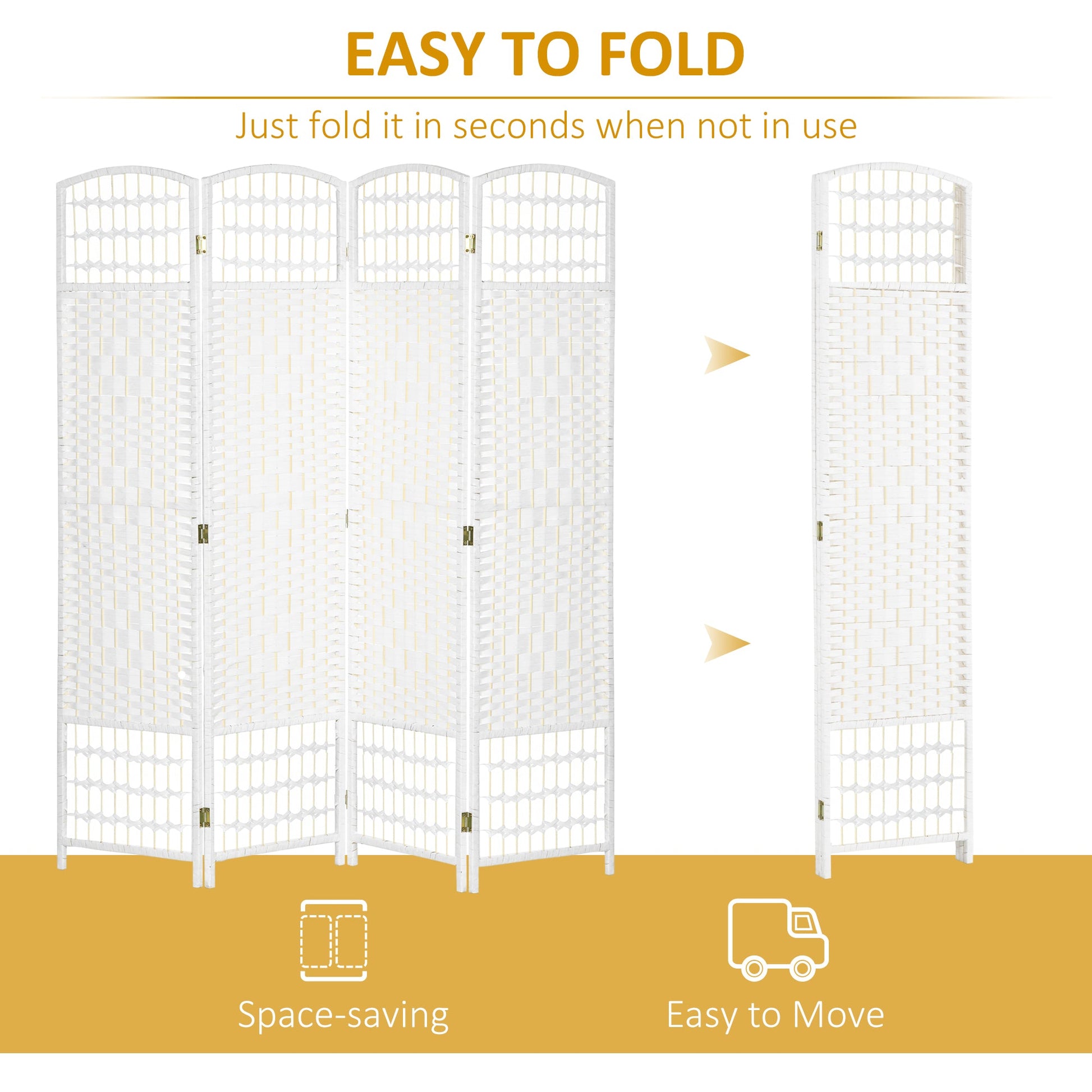 4 Panel Folding Room Divider, Portable Privacy Screen, Wave Fiber Room Partition for Home Office, White Room Dividers   at Gallery Canada