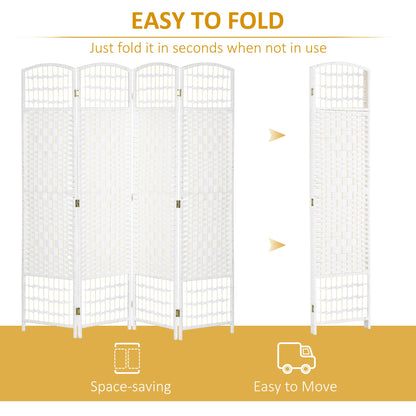 4 Panel Folding Room Divider, Portable Privacy Screen, Wave Fiber Room Partition for Home Office, White Room Dividers   at Gallery Canada