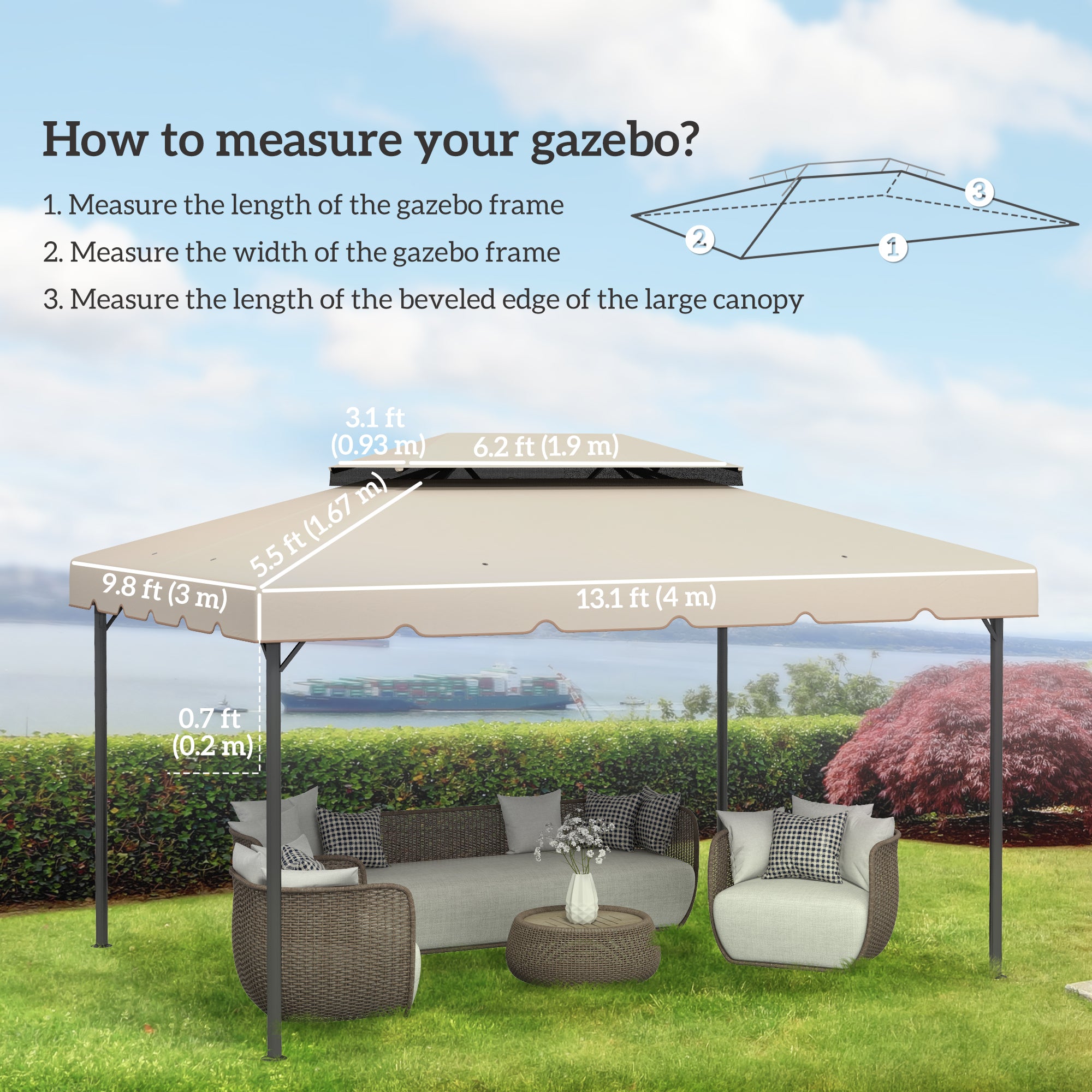 13.1' x 9.8' Gazebo Replacement Canopy, Gazebo Top Cover with Double Vented Roof for Garden Patio(TOP ONLY), Beige Gazebo Canopy Replacement at Gallery Canada